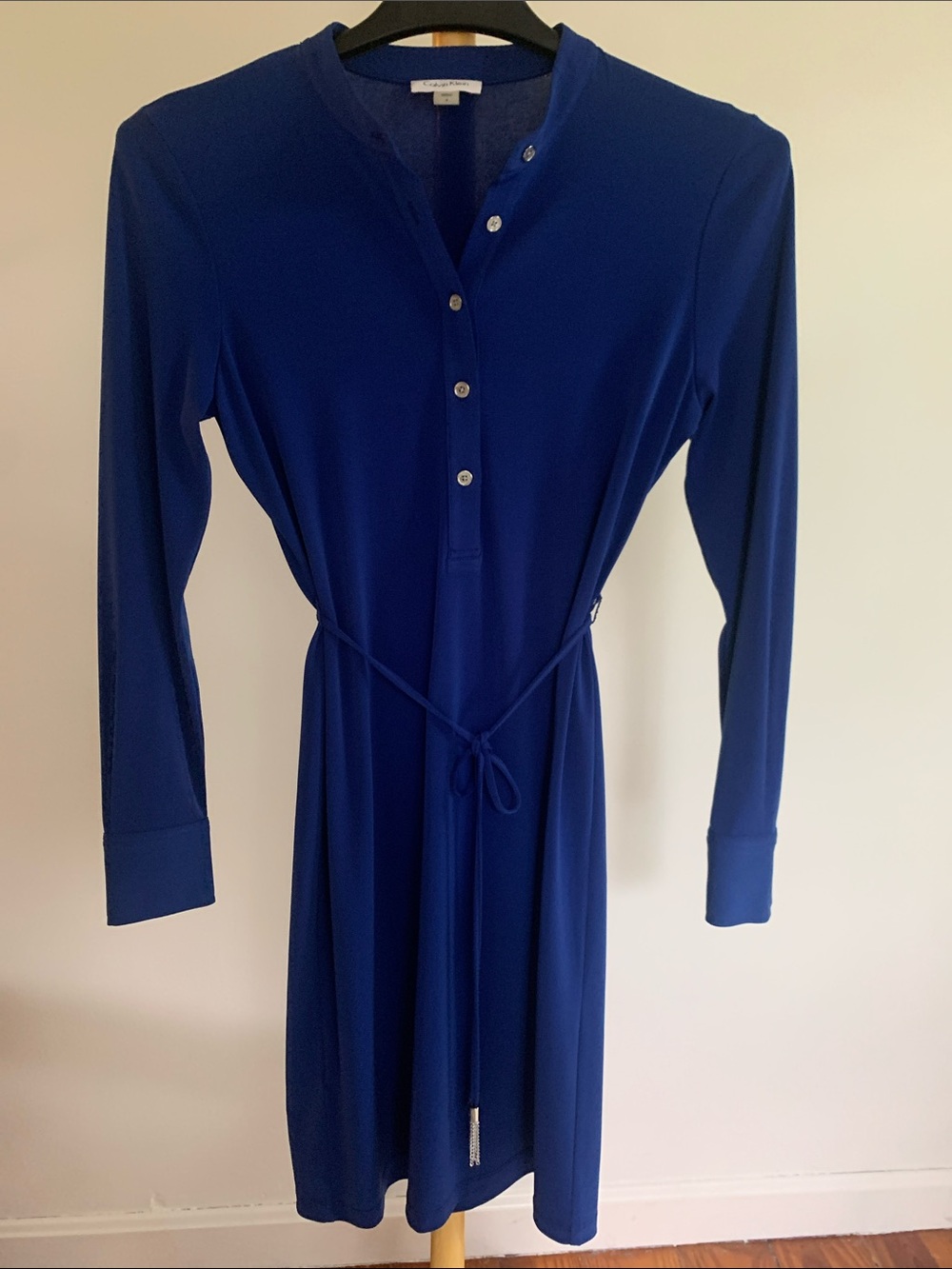 Calvin Klein Cobalt Blue Long-Sleeve Shirt Dress with Tie Waist